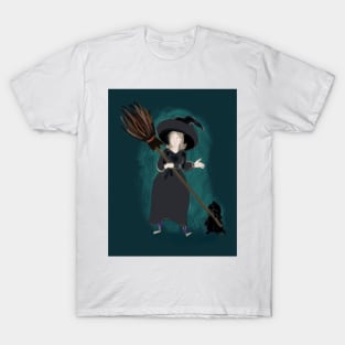 Cottage core witch with broom and Labrador puppy T-Shirt